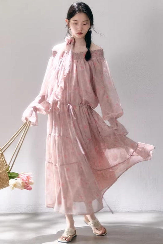 Misty Rose Off-Shoulder Dress