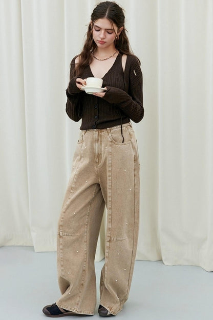 Washed Nail Beads Loose Scimitar Jeans