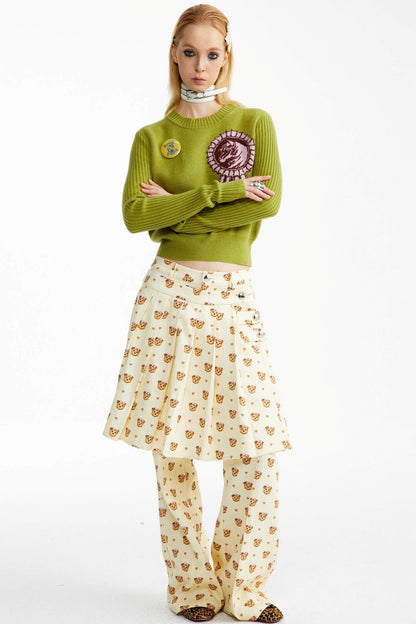 Detachable Pleated Two-Wear Slimming Culottes Pants Set