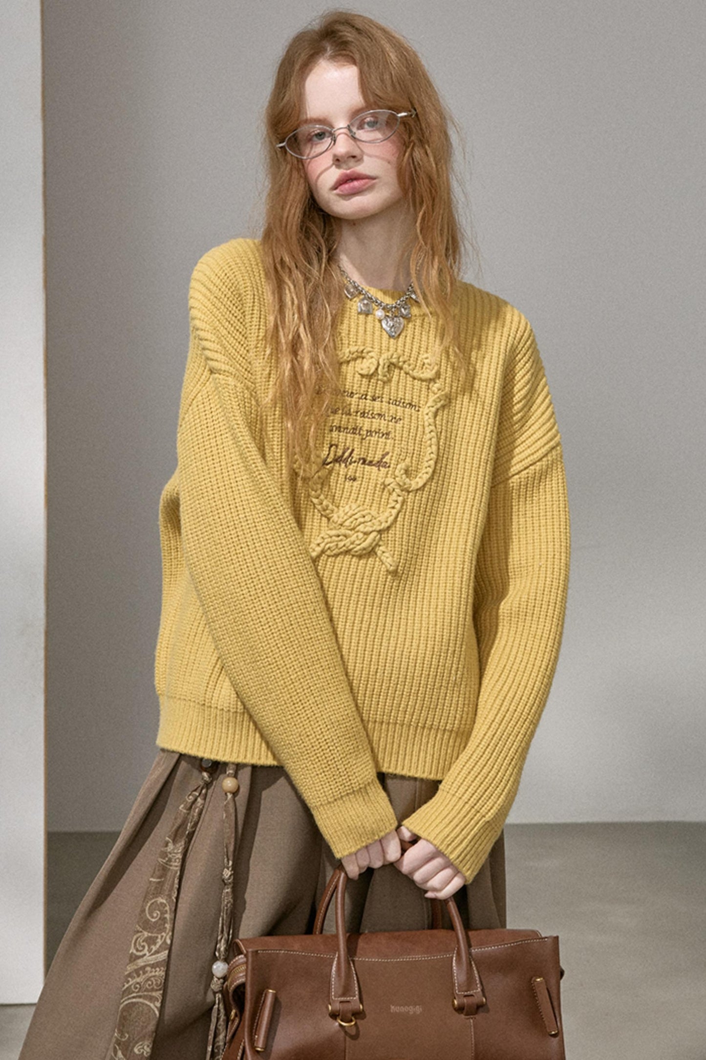 Ribbon Embroidery Crew Neck Top