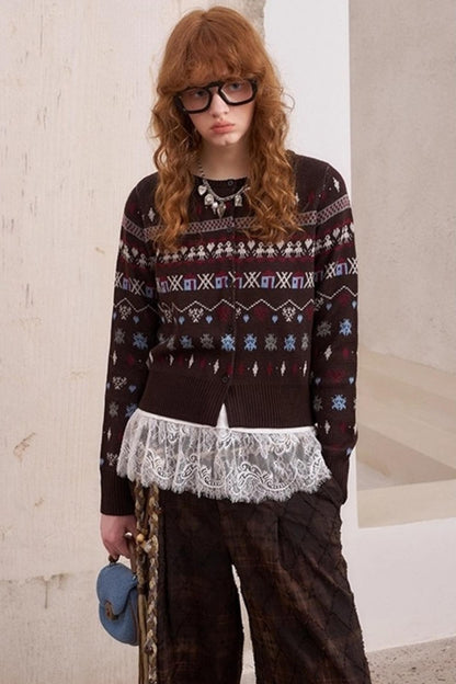 Jacquard Embroidery Slim Cardigan