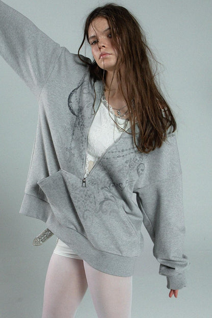 Lace Zip Kick Sleeve Hooded Sweatshirt