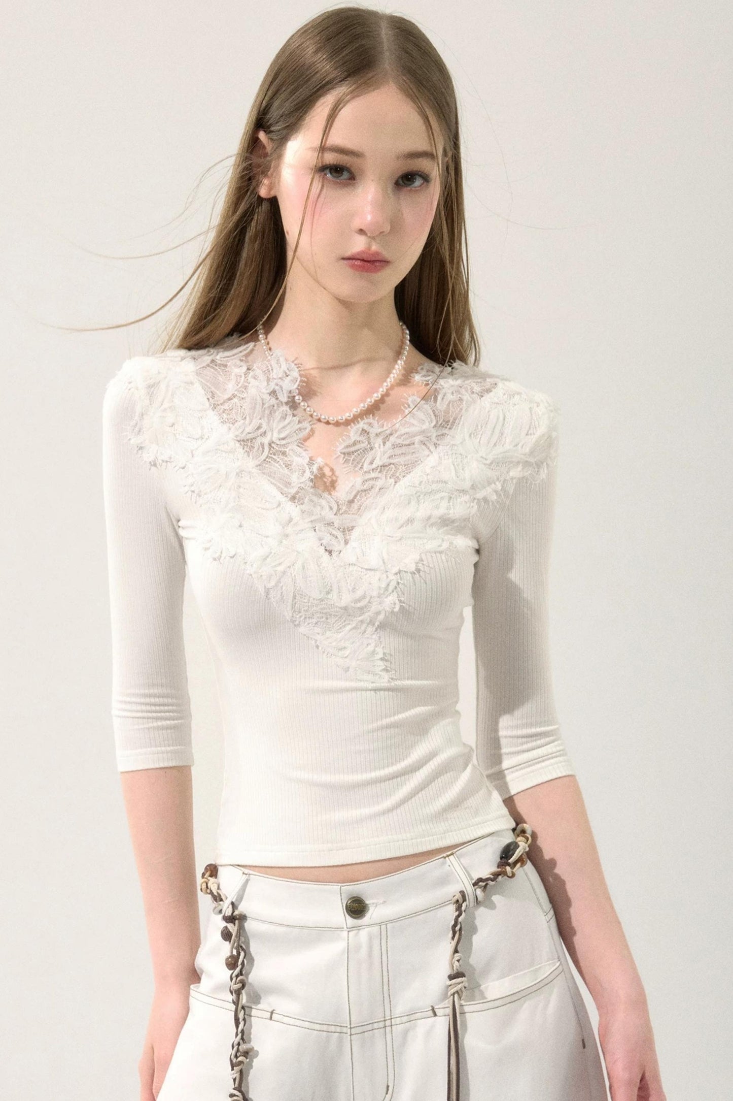 Lace Floral V-Neck Top