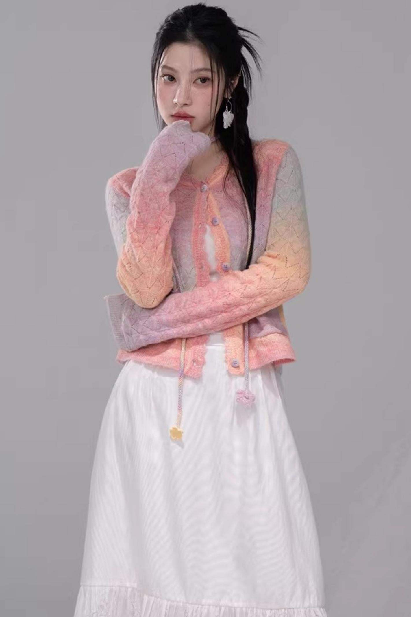 Gradient Rainbow Wool Knit Cardigan