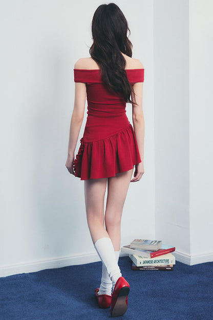 Pink One-Shoulder Drawstring Dress