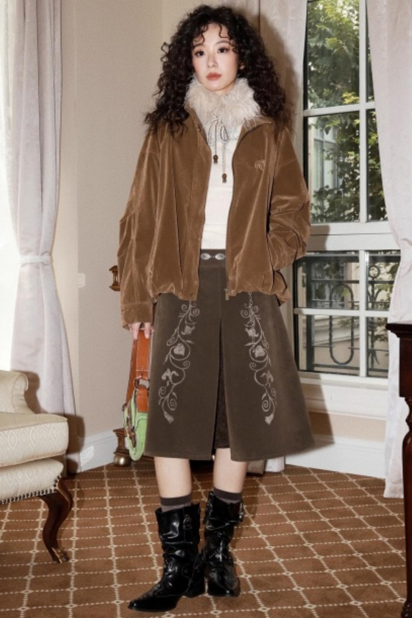 Iris Shadow Suede Lace Skirt