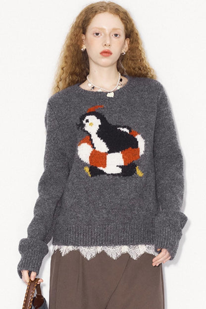 Penguin Jacquard Slim Knit Sweater