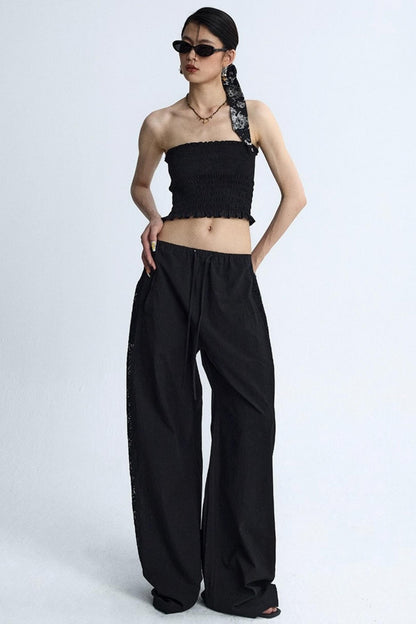 White Elasticated Waist Wide-Leg Trousers