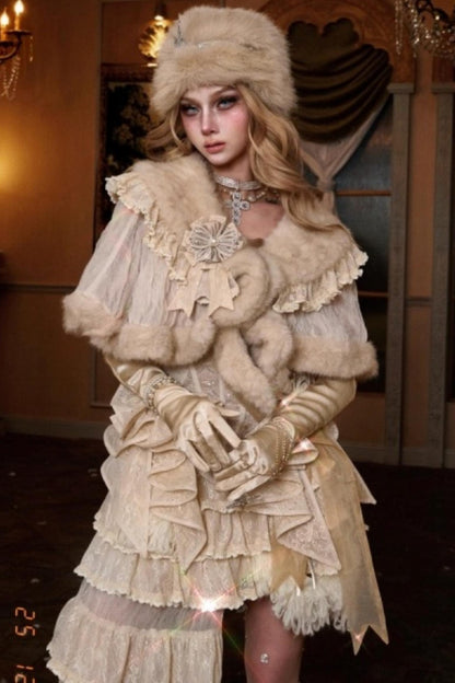 Slavic Daughter Fur Cape Dress Set-Up