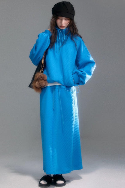 Moroccan Quilted Texture Sweatshirt Skirt Set-Up