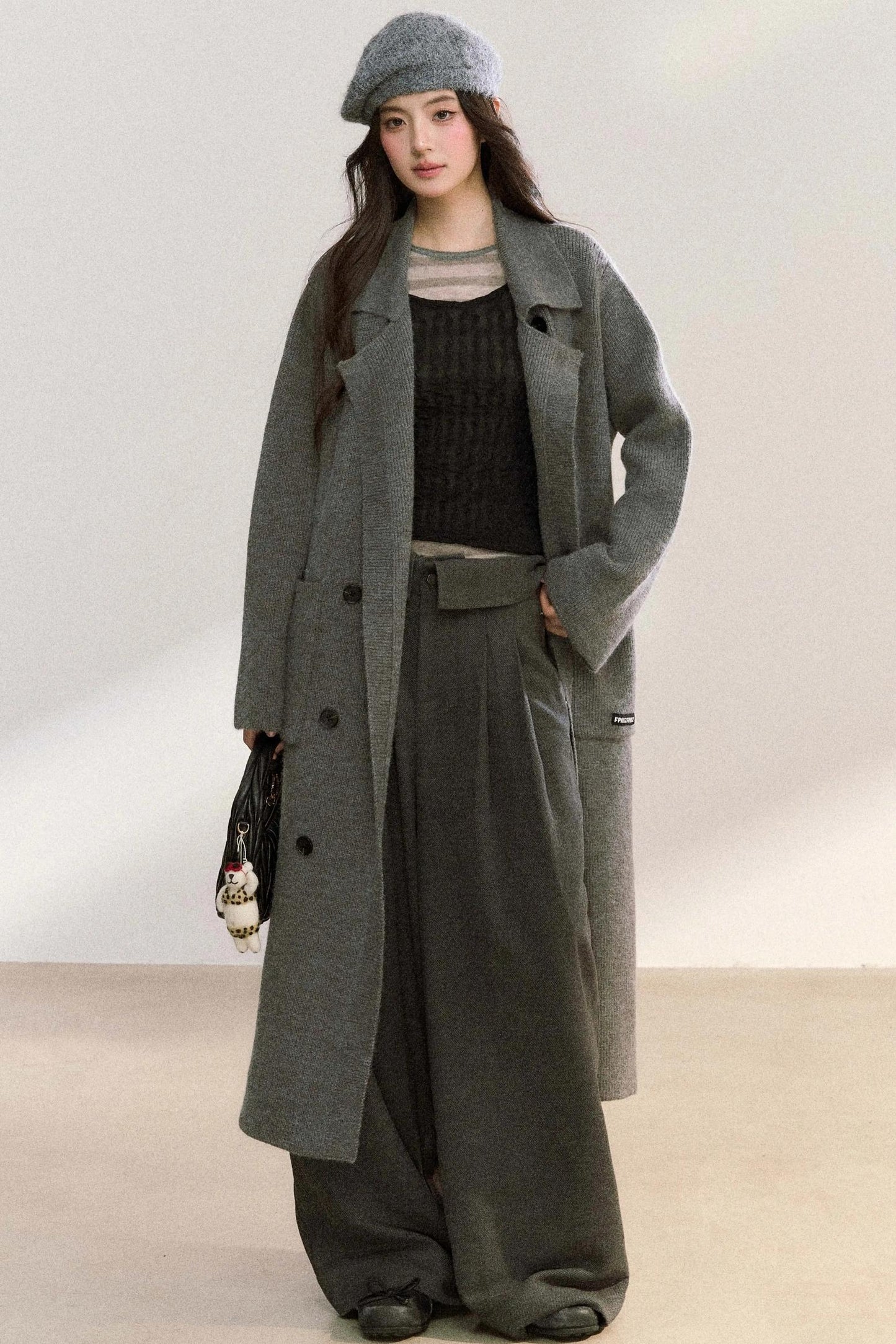 Elegant Knitted Double-Breasted Coat