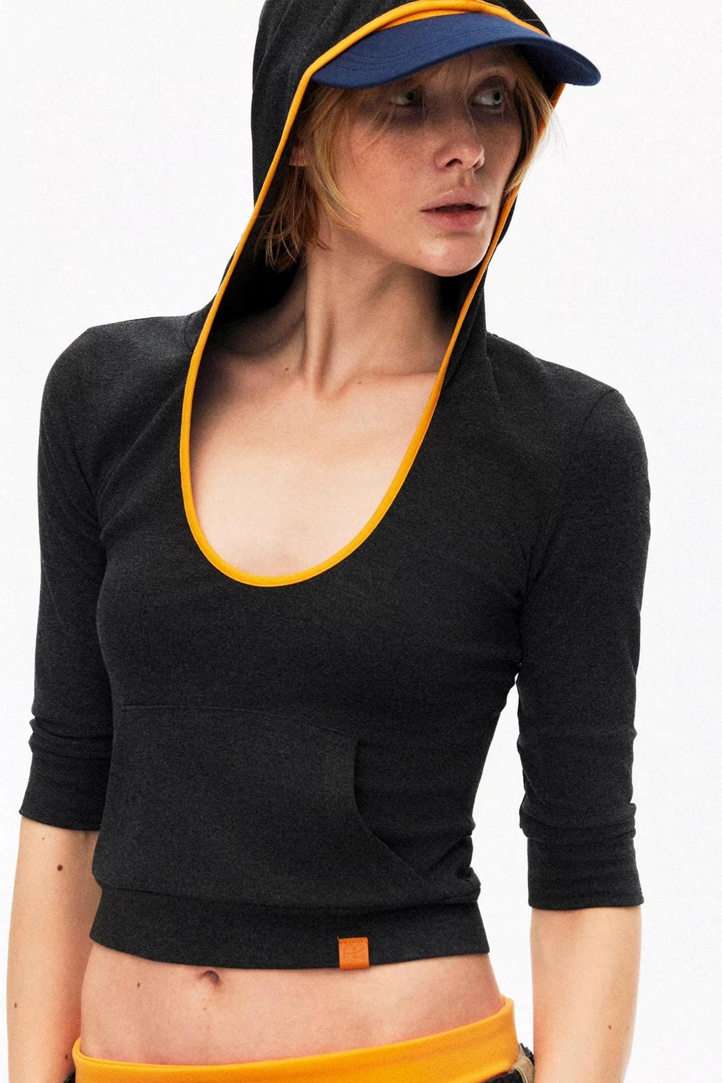Color-Blocked Hooded Knit Top