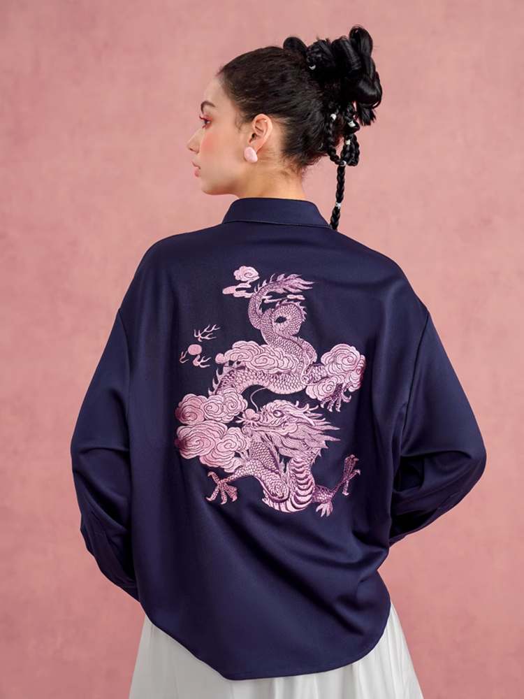 Dragon Cloud & Flower Embroidery Blouse