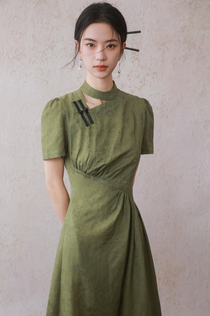 Plum Green Button Dress
