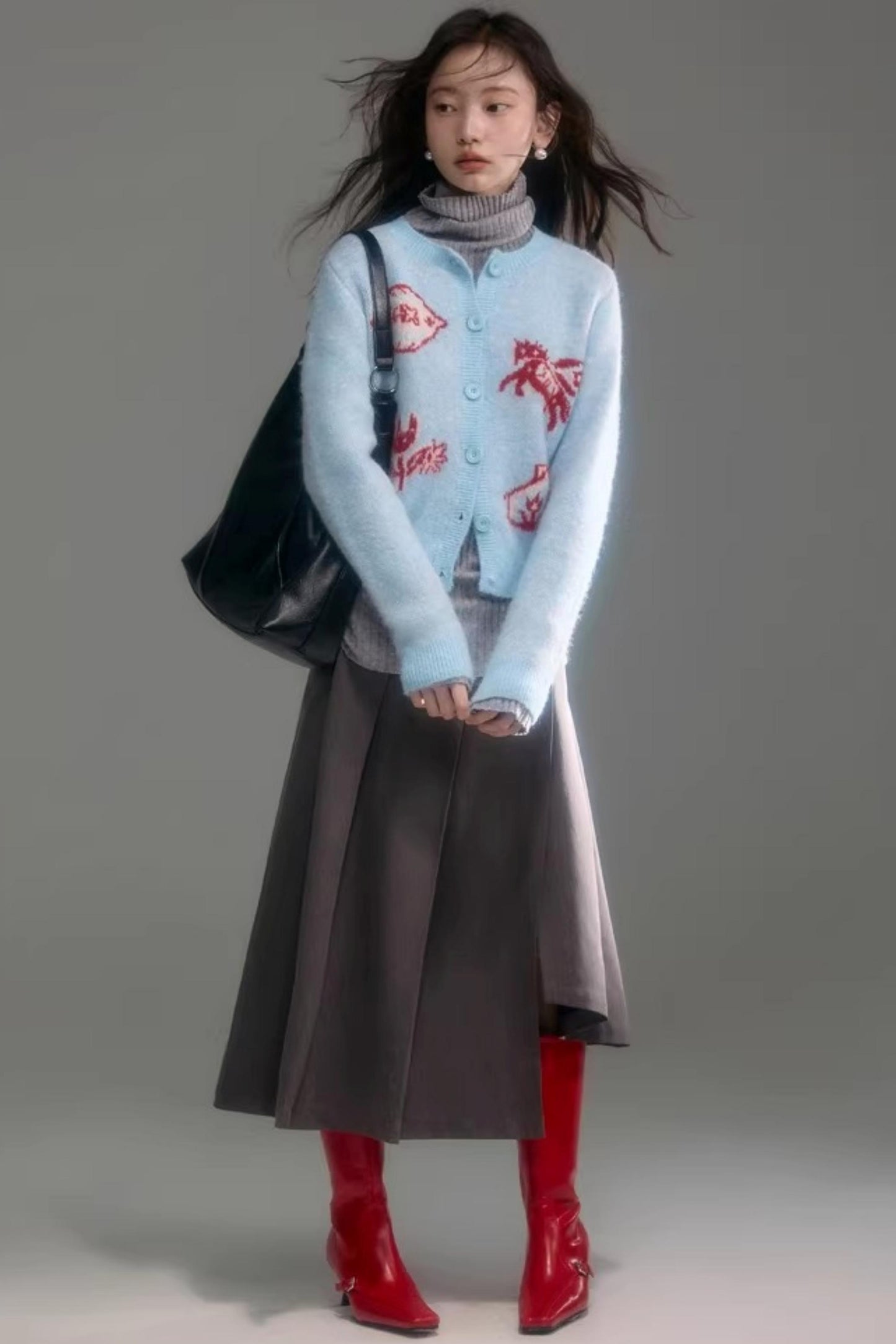 Color-Blocked Wool Blend Cardigan