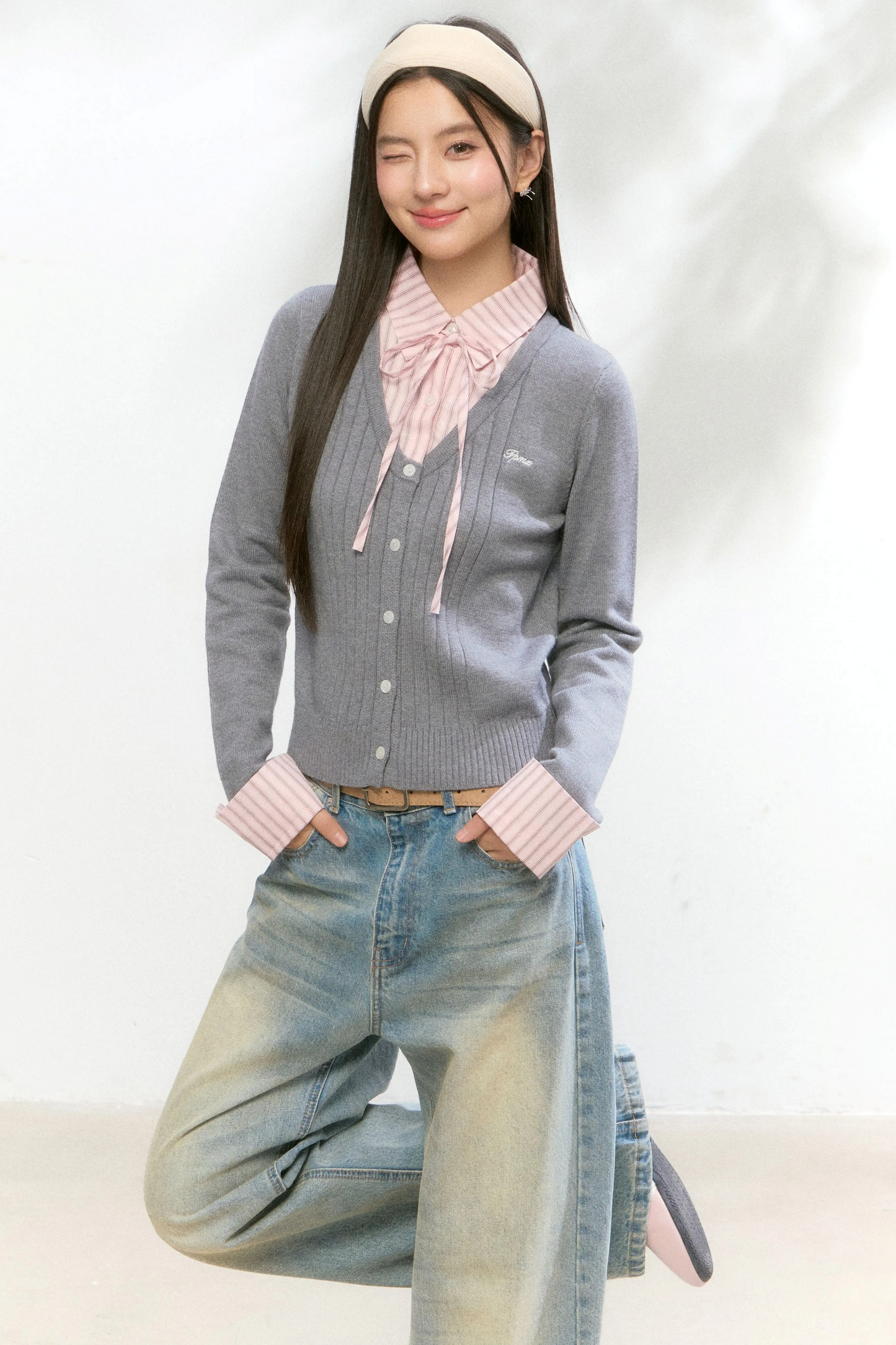 Knit Contrasting Sweater Skirt Set-Up