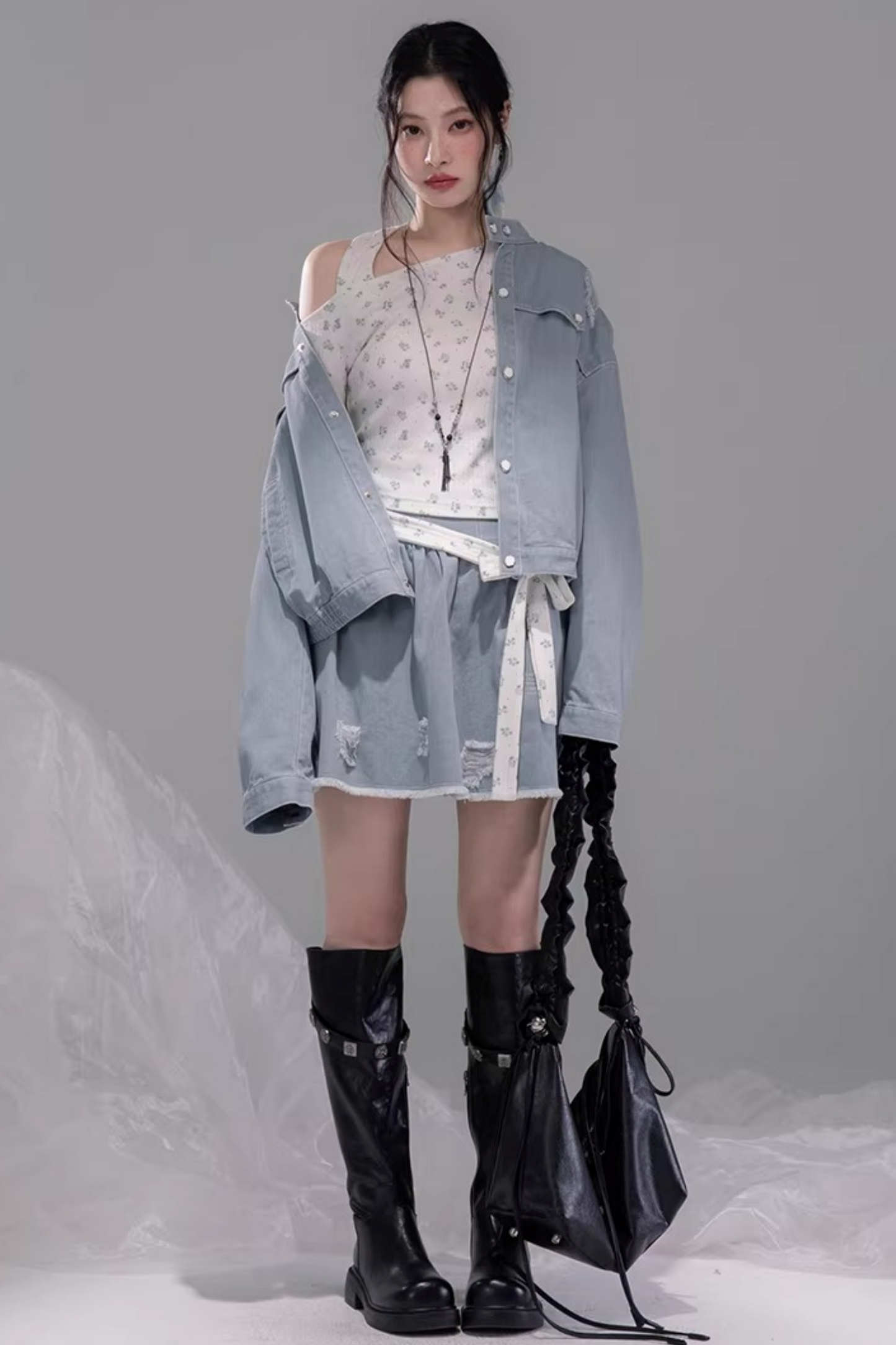 Distressed Rock Denim Jacket Set-Up