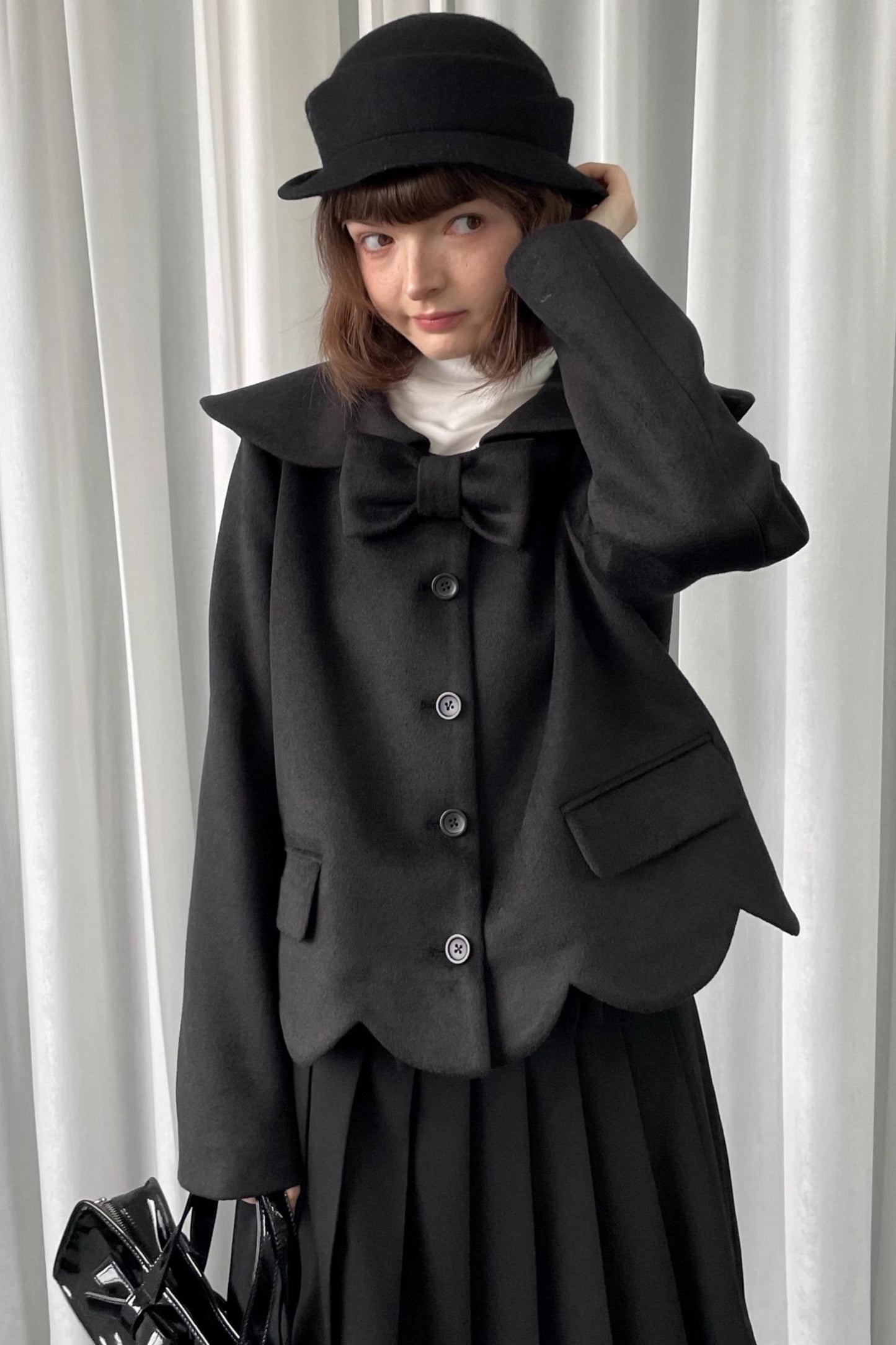 Black Woolen Bow Coat