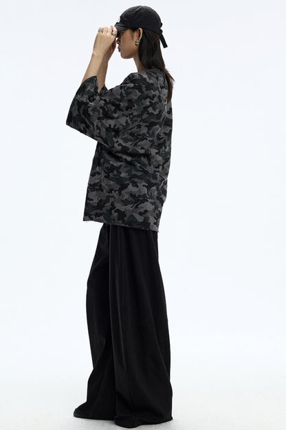 Vintage Camouflage Three-Quarter Sleeve Top