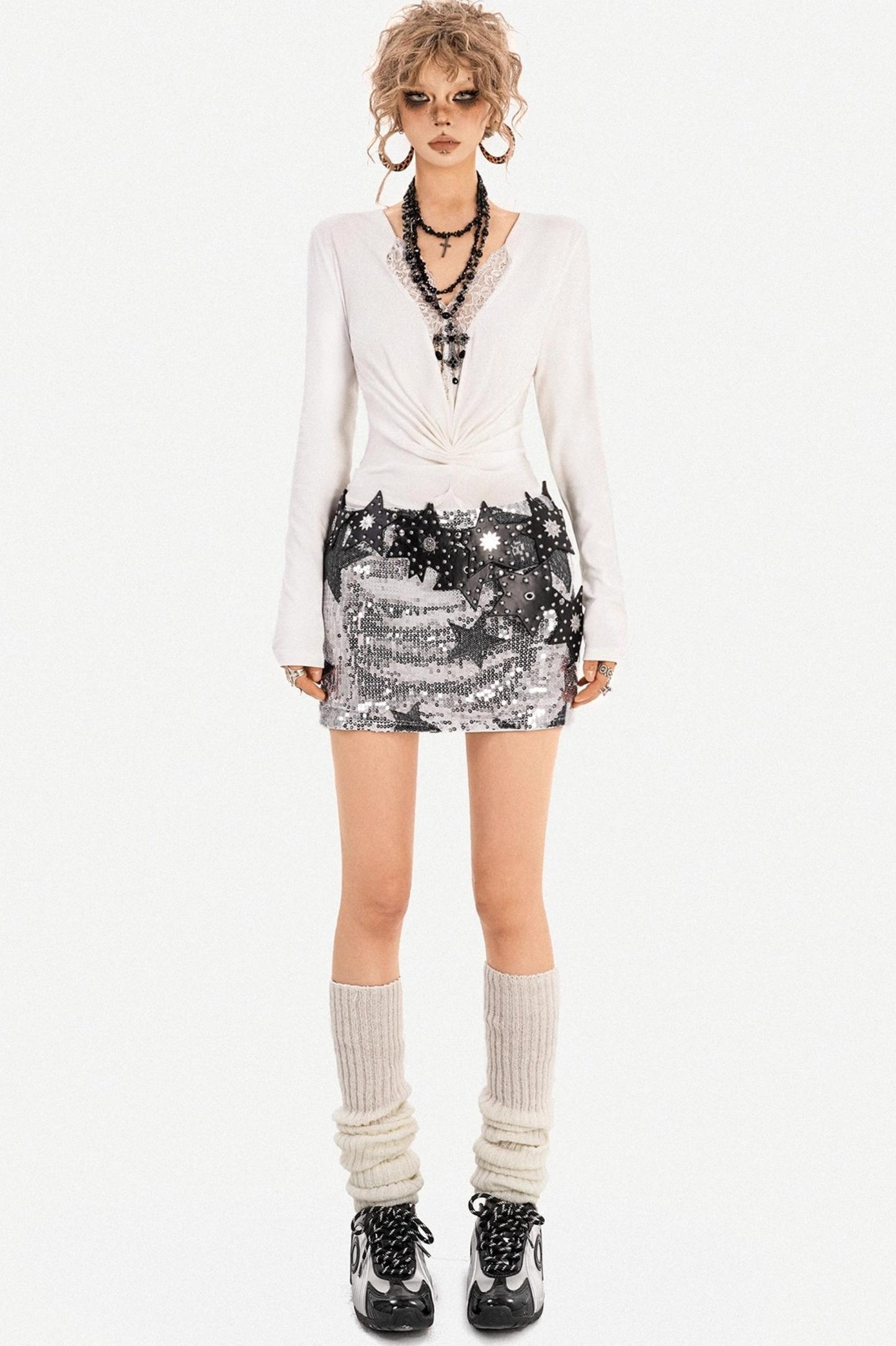 Y2K Metallic Sequin Mini Skirt