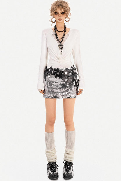 Y2K Metallic Sequin Mini Skirt