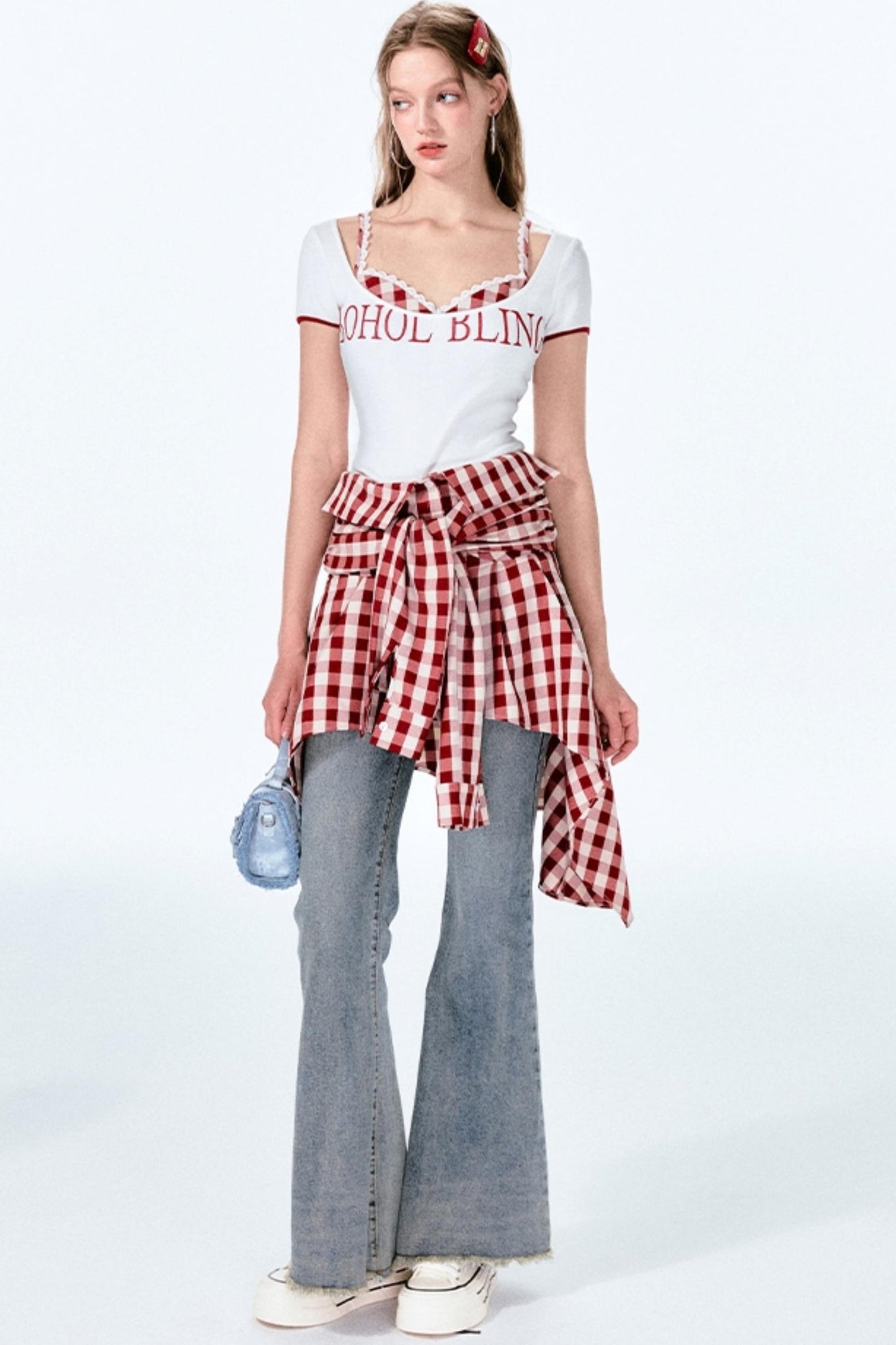 Plaid One-Shoulder Top