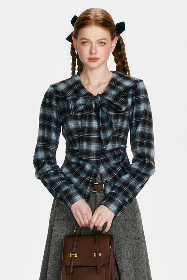 Navy Collar Collegiate Plaid Shirt