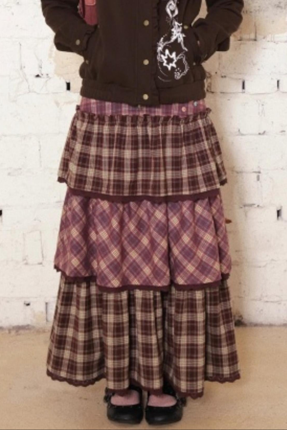 Dark Brown Hooded Jacket Skirt Set-Up