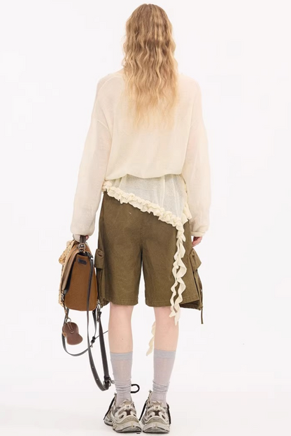 Ruffled Edge Printed Sweater