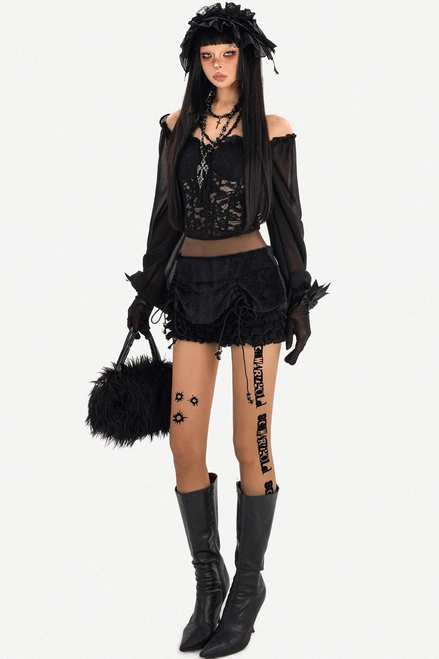 Black Plush Ruffle Shorts