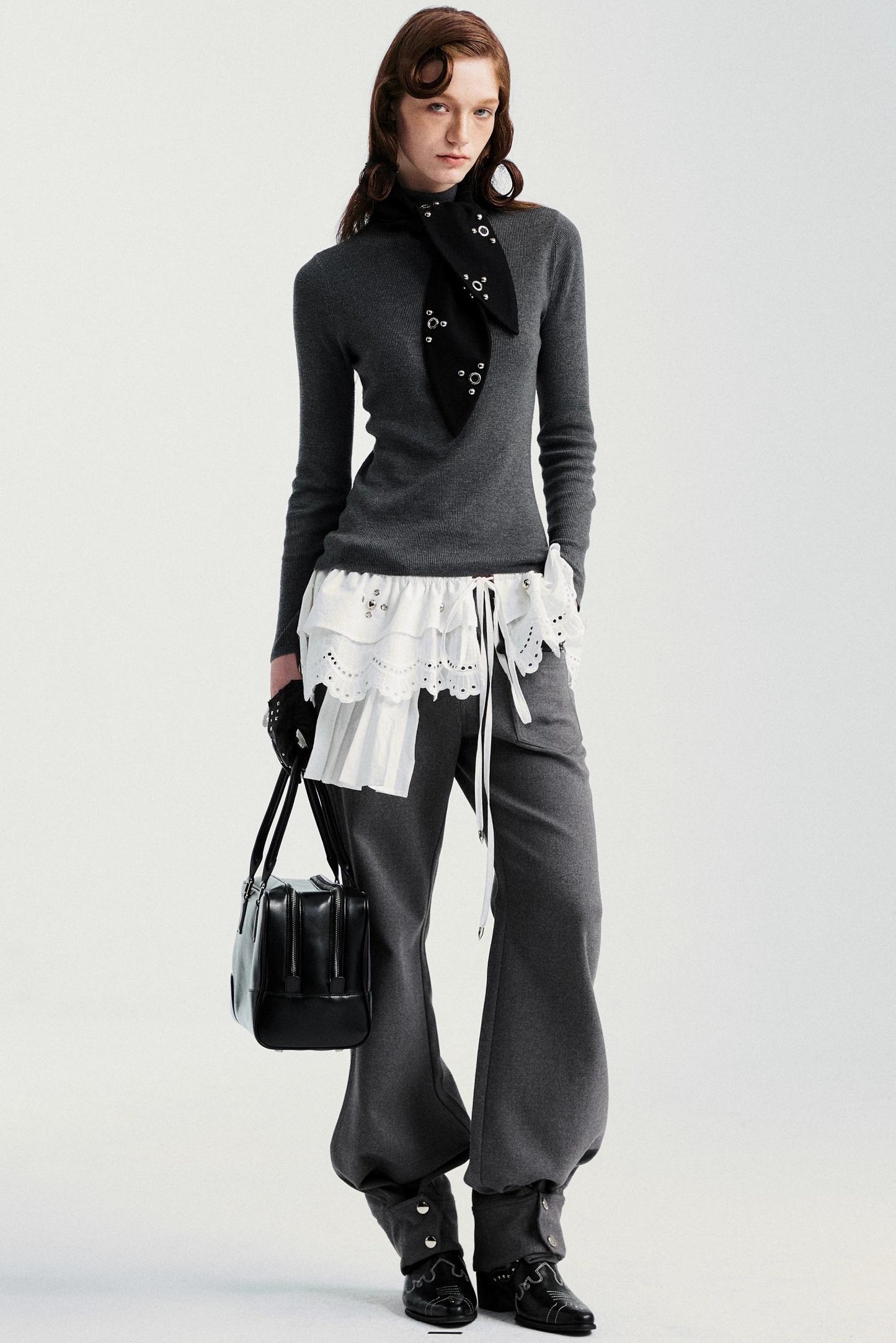 Gray Tapered Flared Pants