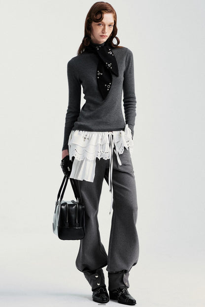 Gray Tapered Flared Pants