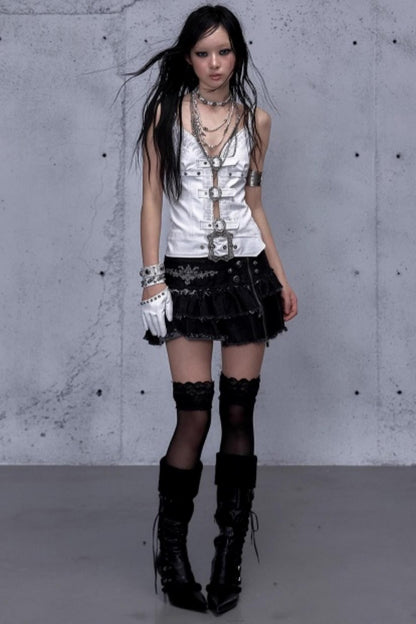 Embroidered Lace Leather Camisole