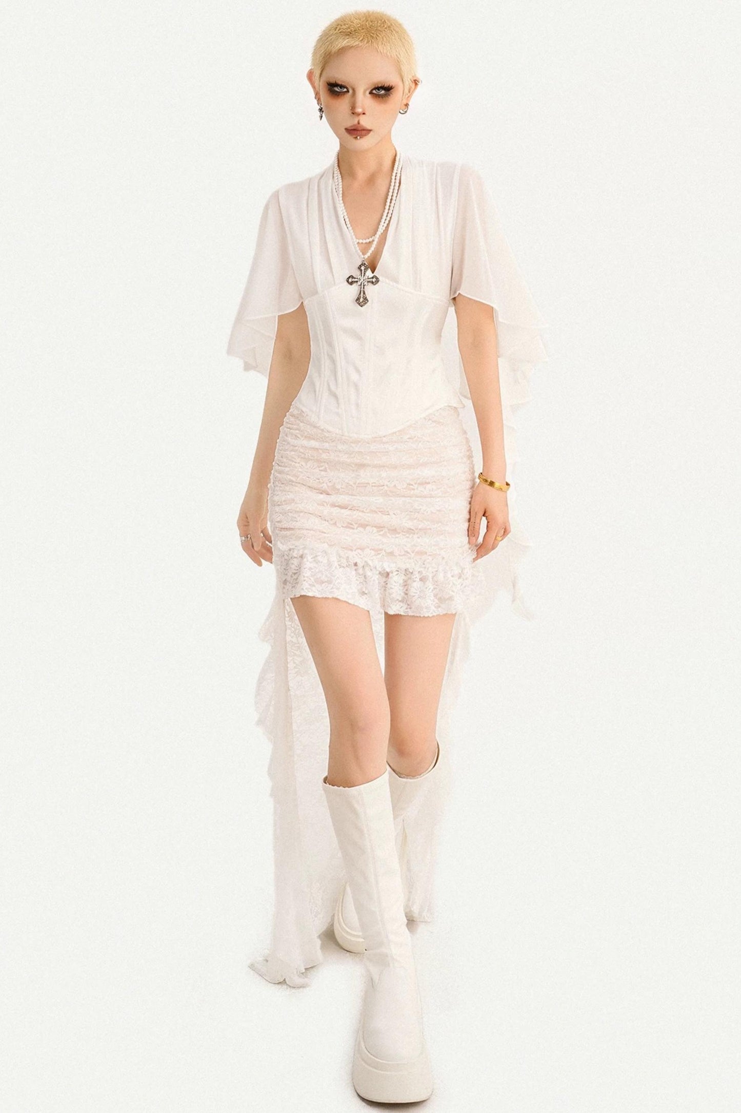 French Ribbon Mesh Blouse