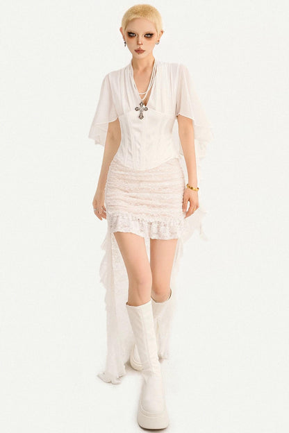 French Ribbon Mesh Blouse