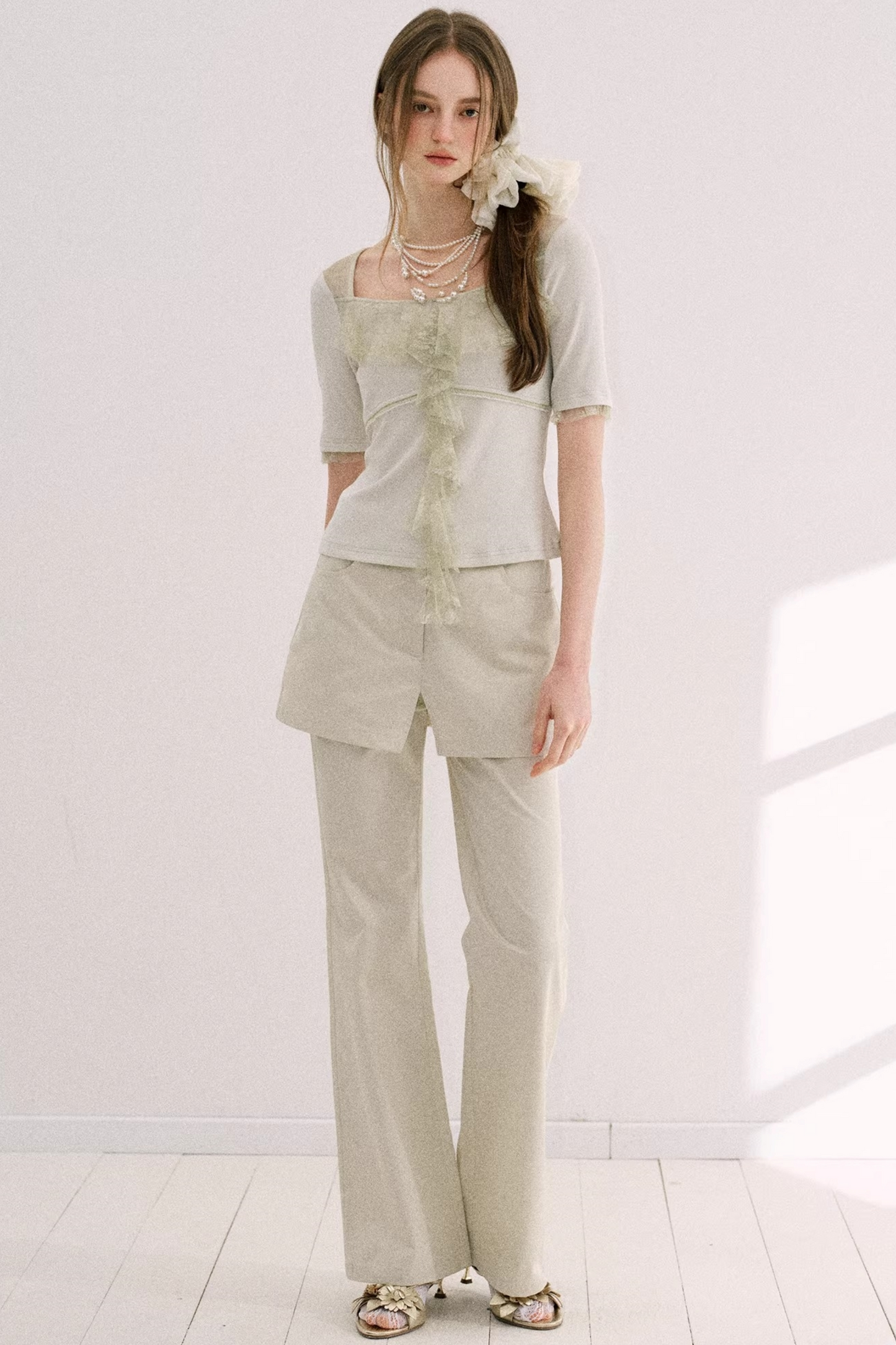 Original Gray-Green Lace Knit Top