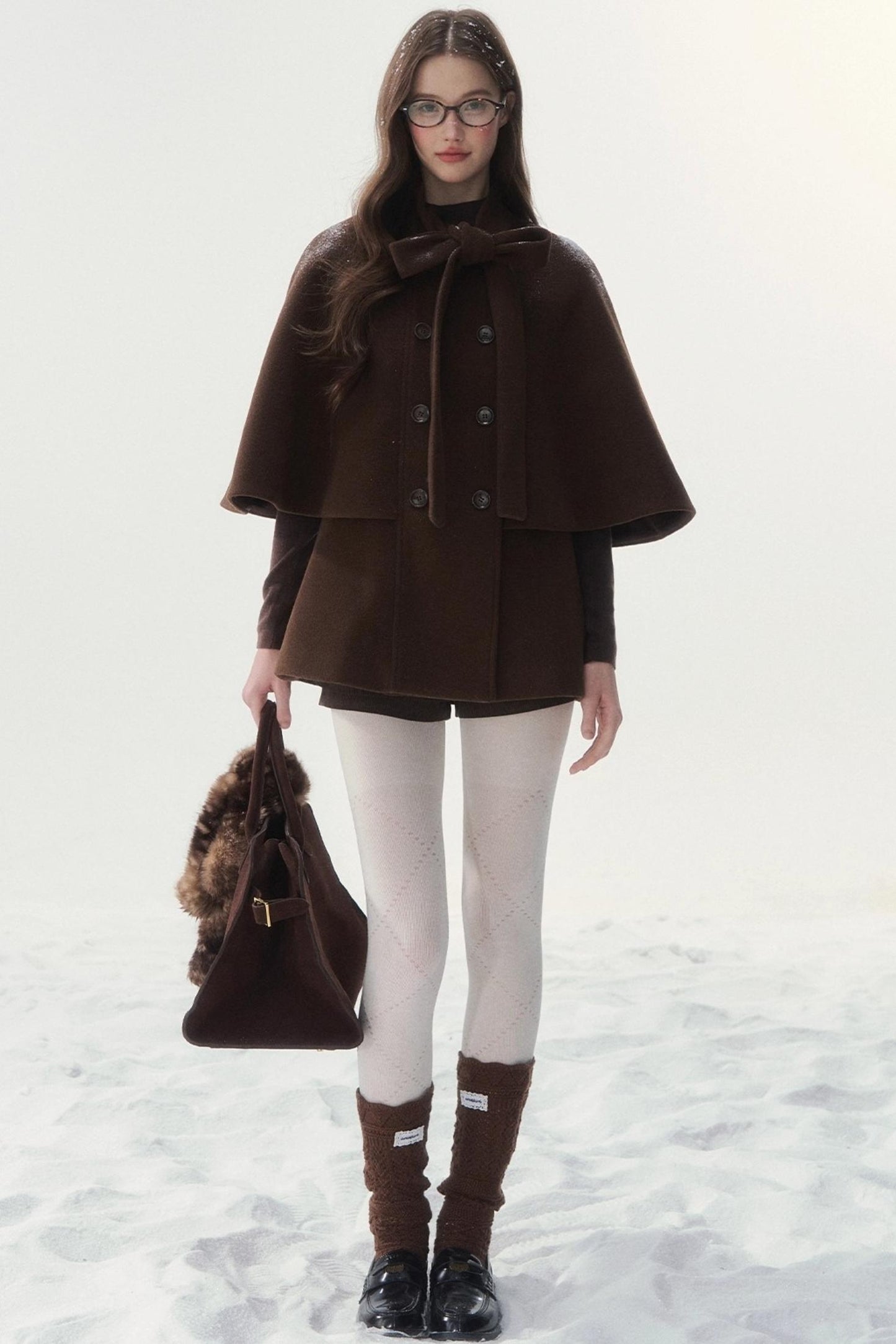 Double-Breasted Cocoa Cape Coat