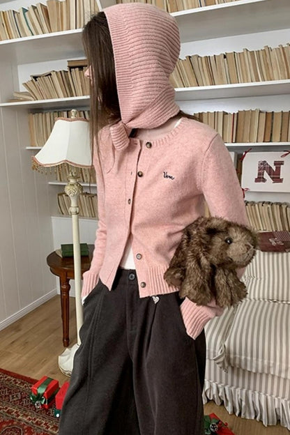Pink Wool Hooded Cardigan