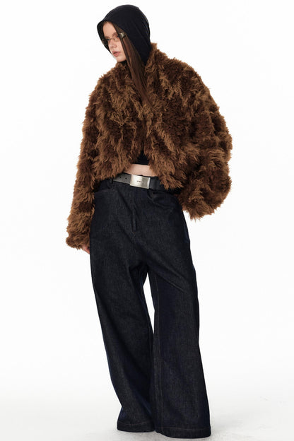 Floral Silhouette Faux Fur Coat