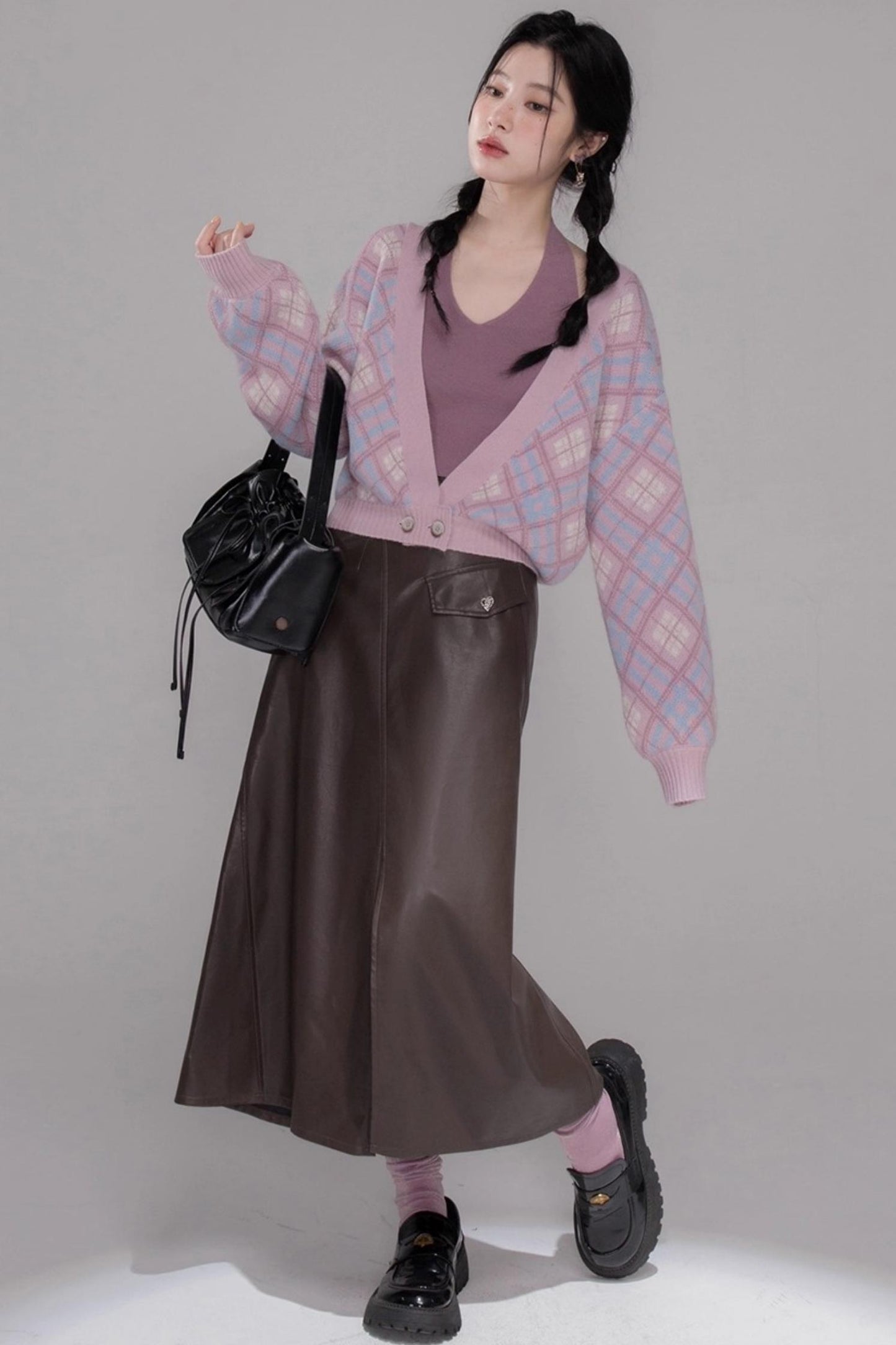 Rich and Crafty Brown Slit Leather Skirt