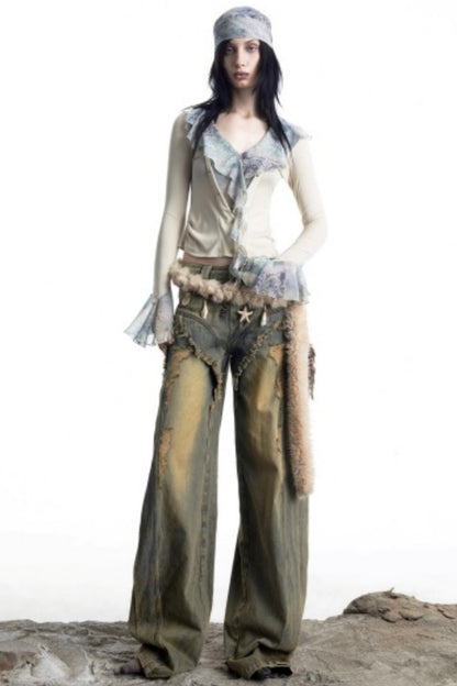 Lyocell Ruffled V-neck Pullover Top