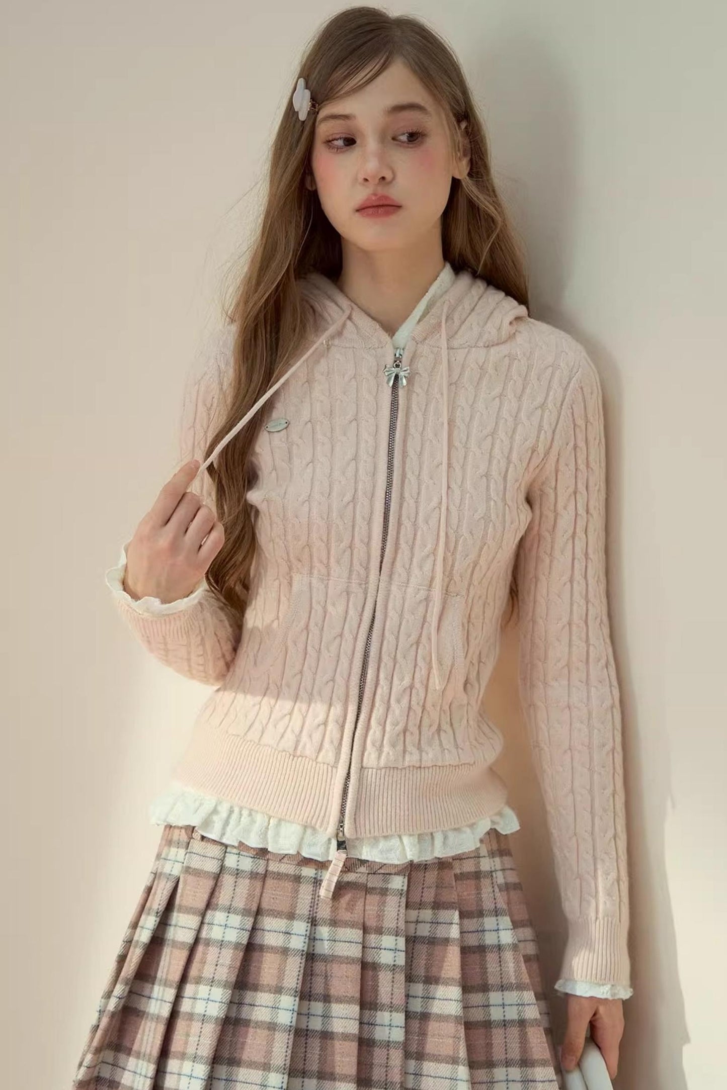 Fur Collar Detachable Knit Jacket