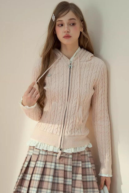 Fur Collar Detachable Knit Jacket