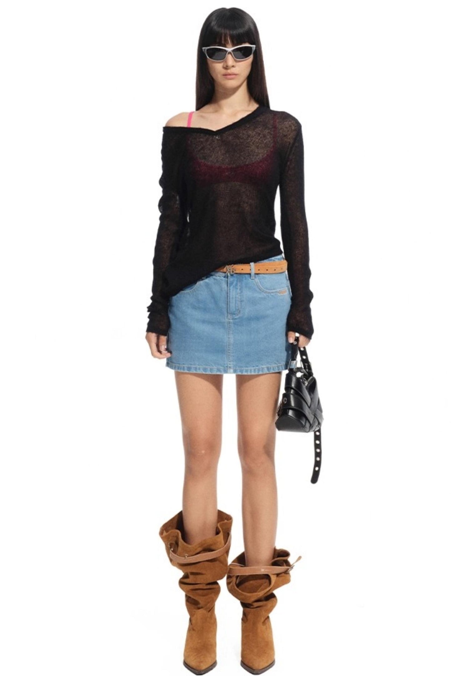 Red-eared Modern Denim Skirt