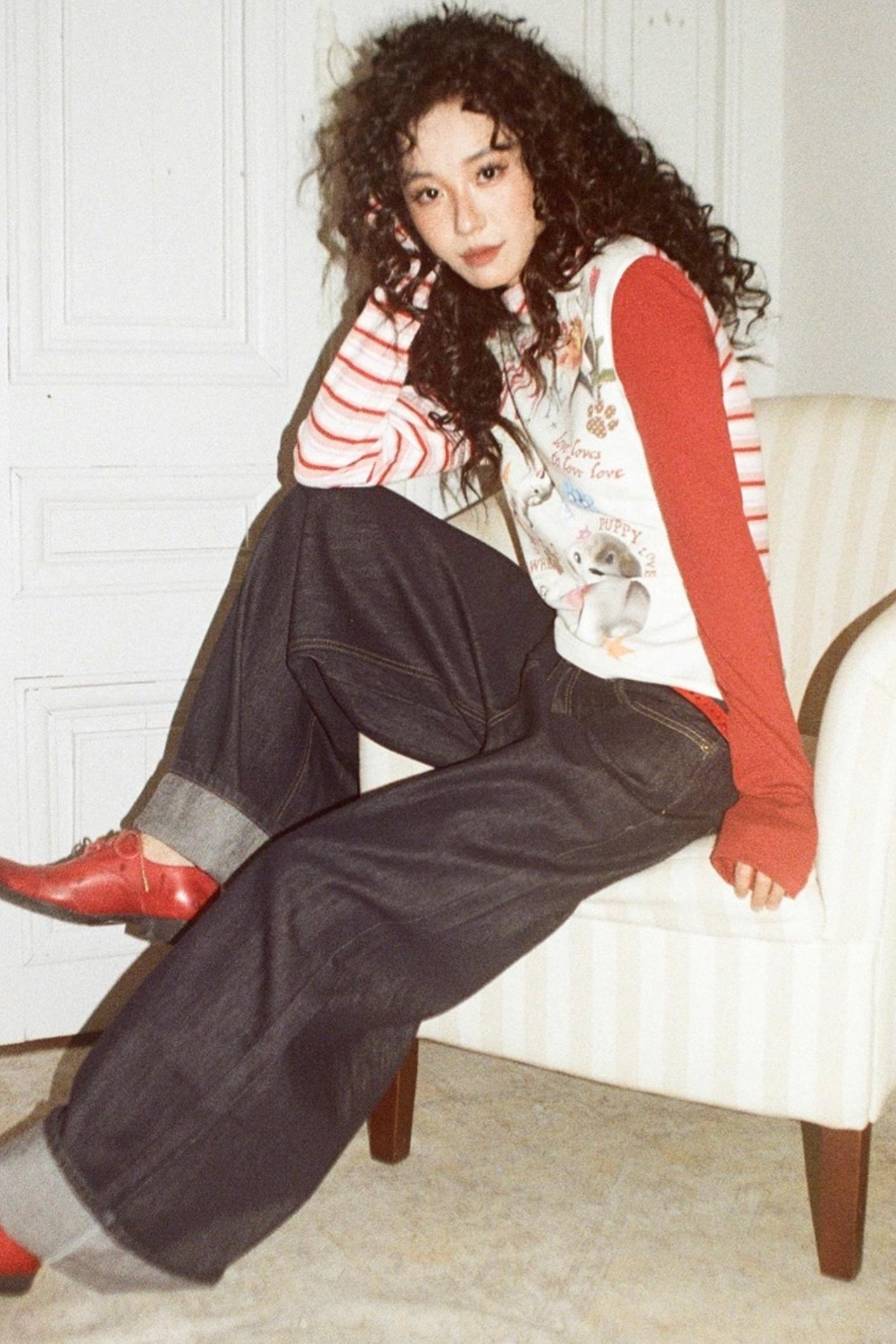 High-Neck Asymmetrical Print T-Shirt