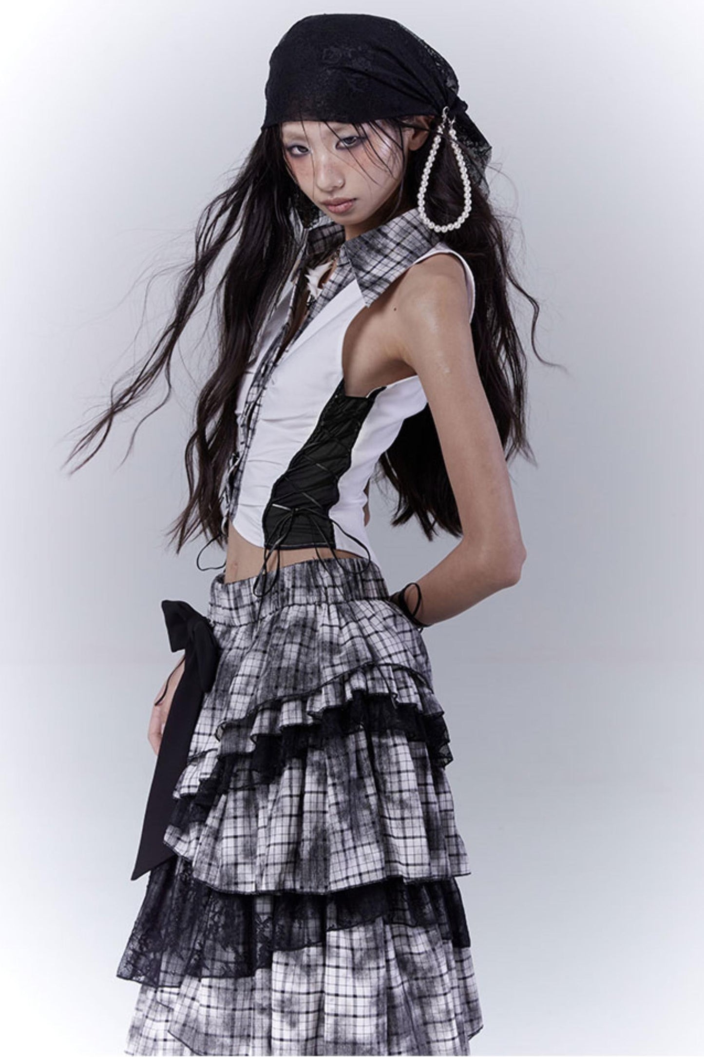 Plaid Splice Sleeveless Top