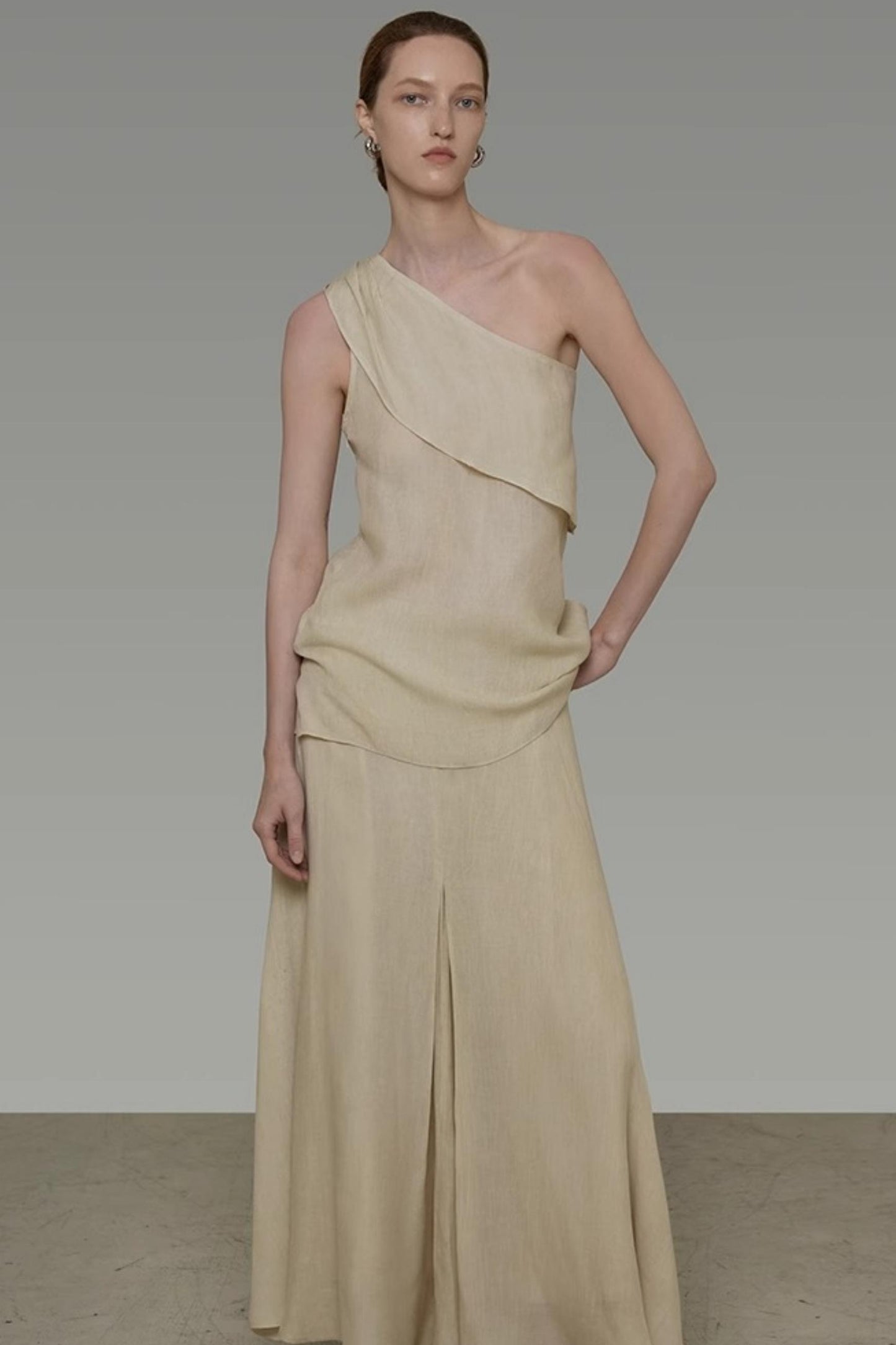 One-Shoulder Draped Two-Piece Set-Up