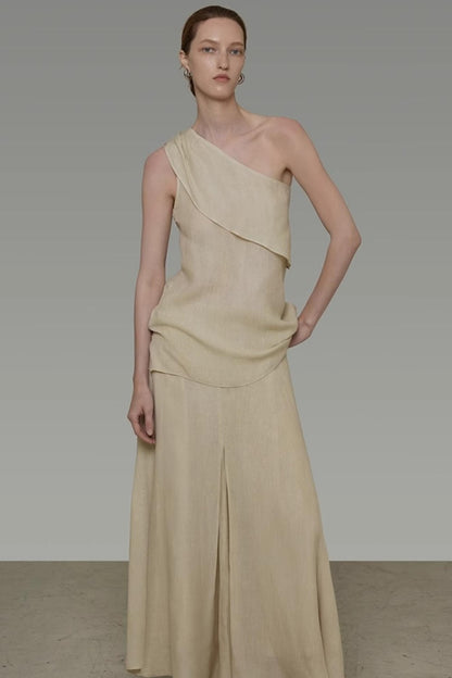 One-Shoulder Draped Two-Piece Set-Up
