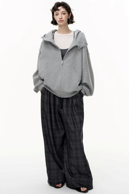 Casual Large Zip Hooded Cardigan