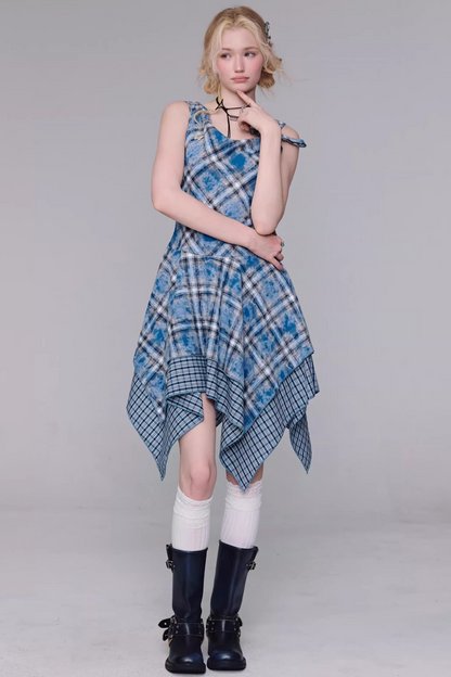 Sea Mist Plaid Strap Dress